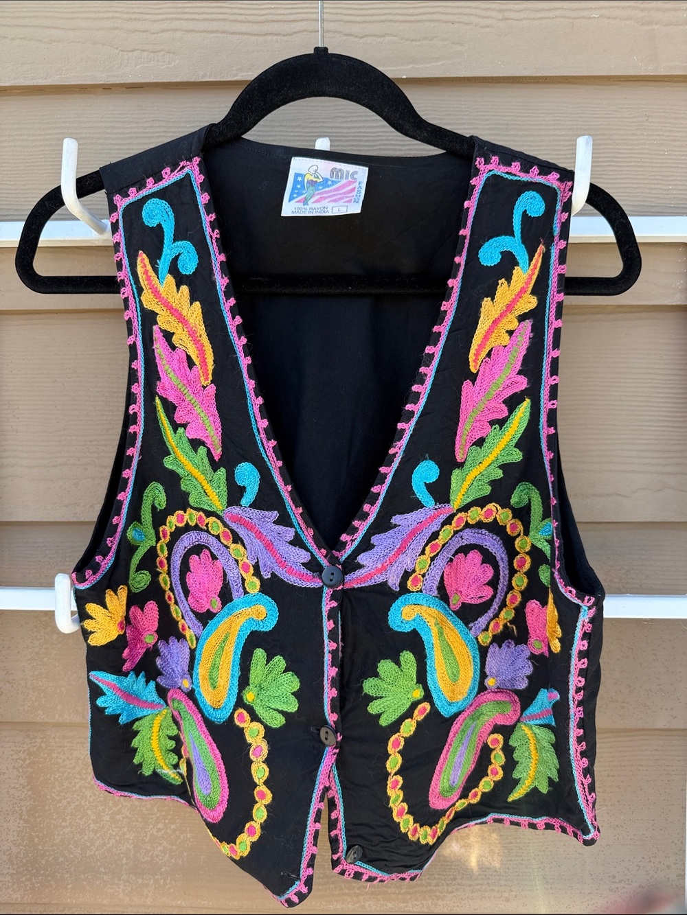 Vintage hippie boho "MICEmbroidered Festival Vest with Bright Multicolor Paisley